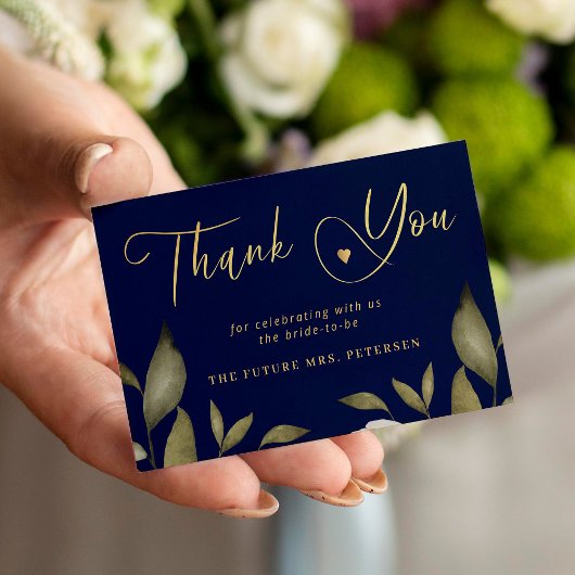 エレガントブライダルシャワーネイビー金ゴールドスクリプ感謝していトユー ノートカード