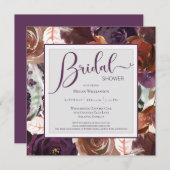 エレガントブライダルシャワーパープルフローラ招待状 (正面/裏面)