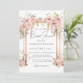 エレガントブライダルシャワーピンクフローラアーチ 招待状 (スタンド正面)