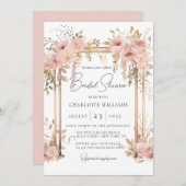 エレガントブライダルシャワーピンクフローラアーチ 招待状 (正面/裏面)