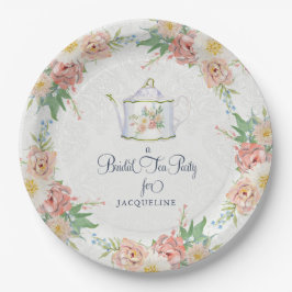 エレガントブライダルシャワーピンクn白絵を描フローラ ペーパープレート
