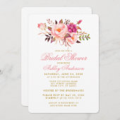 エレガントブライダルシャワーフローラピンク金ゴールド招待状 招待状 (正面/裏面)