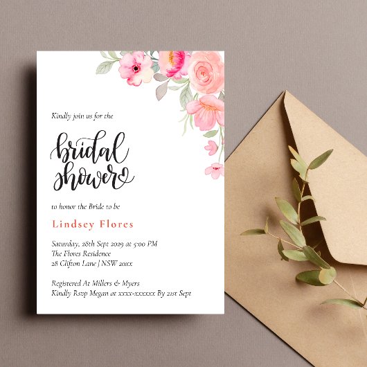 エレガントブライダルシャワーフローラ緑化の水色 招待状