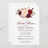 エレガントブライダルシャワーブルゴーニュフローラ招待状 招待状 (正面/裏面)
