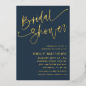 エレガントブライダルシャワーブルー&金ゴールド書道 箔招待状 (正面)