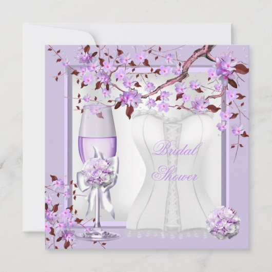 エレガントブライダルシャワーラベンダーパープル薄紫4b 招待状 (正面)