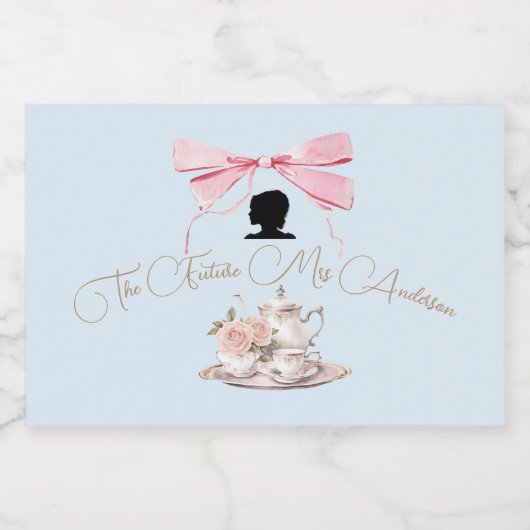 エレガントブライダルシャワーリージェンシーボウシルエットブルー スパークリングワインラベル (シングルラベル)