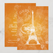 エレガントブライダルシャワーロマンチックパリオレンジ 招待状 (正面/裏面)