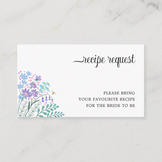 エレガントブライダルシャワーワイルドフラワーレシピ要求 エンクロージャーカード (正面)