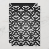 エレガントブライダルシャワーヴィンテージダマスクブラック 招待状 (正面/裏面)
