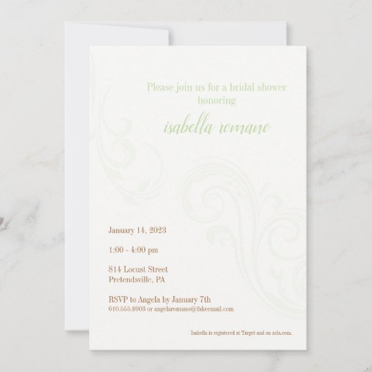 エレガントブライダルシャワー招待状、ミント 招待状 (正面)