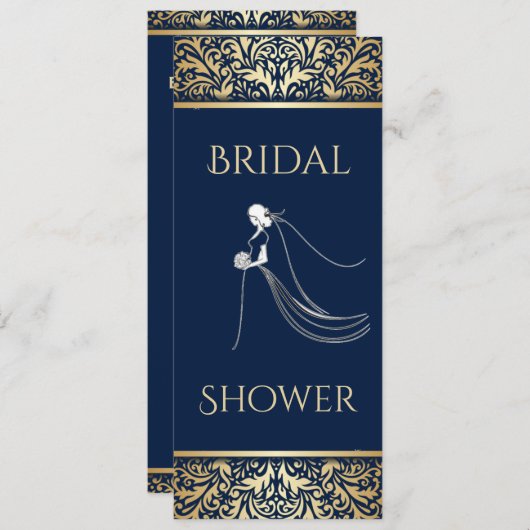 エレガントブライダルシャワー海軍と金ゴールド 招待状 (正面/裏面)