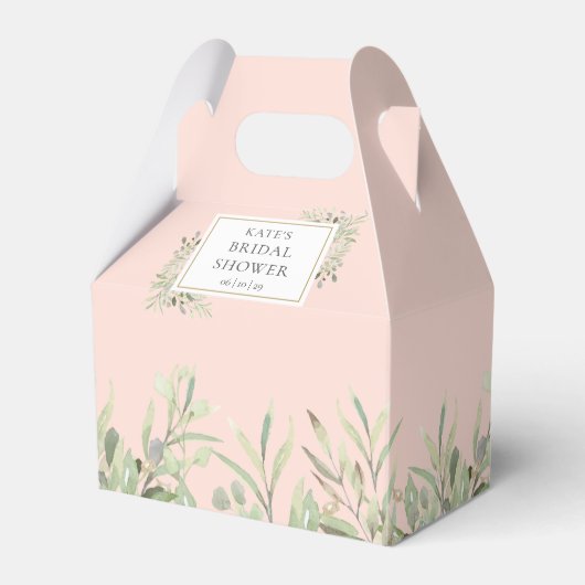 エレガントブライダルシャワー緑の葉赤面ピンク フェイバーボックス (正面サイド)