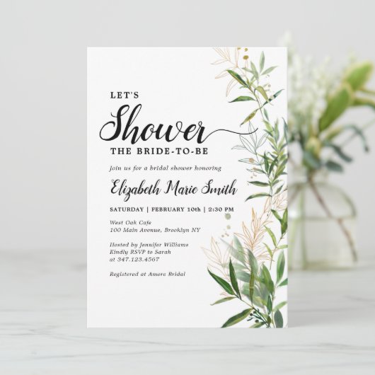 エレガントブライダルシャワー緑色植物株 招待状 (スタンド正面)