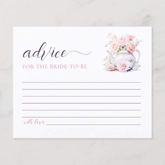 エレガントブライダルシャワー茶パーティーアドバイスカード (正面)