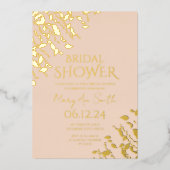 エレガントブライダルシャワー金ゴールドフローラ赤面 箔招待状 (正面)