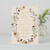 エレガントブライダルシャワー金ゴールド 箔招待状 (立ち正面)