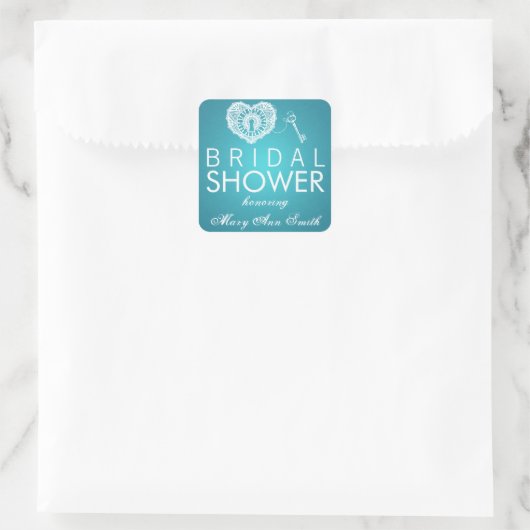 エレガントブライダルシャワー鍵からハートターコイズ スクエアシール (バッグ)
