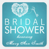 エレガントブライダルシャワー鍵からハートターコイズ スクエアシール (正面)