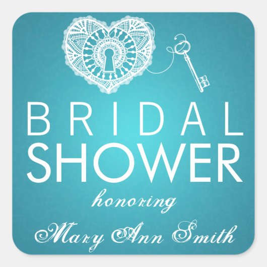 エレガントブライダルシャワー鍵からハートターコイズ スクエアシール (正面)