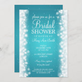 エレガントブライダルシャワー魔法スパークルターコイズ 招待状 (正面/裏面)