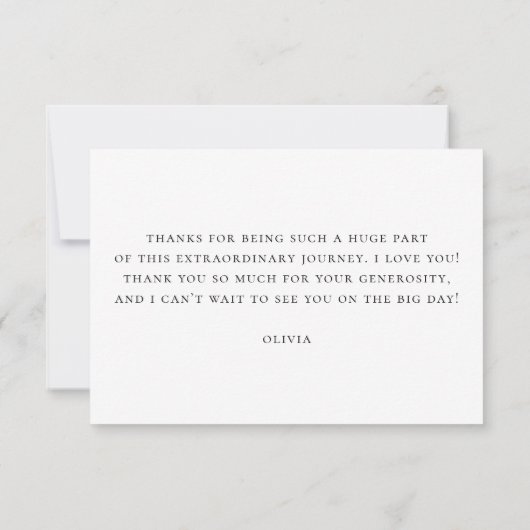 エレガントブライダルシャワー | ミニマリストのスクリプト サンキューカード (裏面)