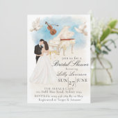 エレガントブライダルシャワー|新郎新婦ピアノ|バイオリン 招待状 (スタンド正面)