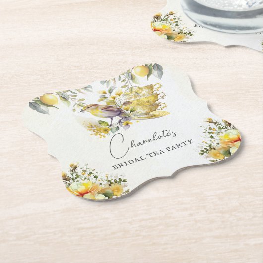 エレガントブライダルティーヴィンテージパーティーレモン ペーパーコースター (アングル)