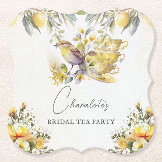 エレガントブライダルティーヴィンテージパーティーレモン ペーパーコースター (正面)