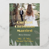 エレガントブライダルフォトグリーン第1回クリスマス結婚した 箔シーズンカード (正面)