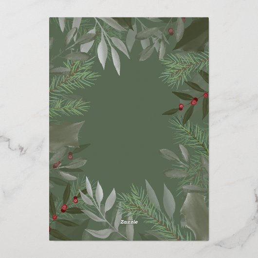 エレガントブライダルフォトグリーン第1回クリスマス結婚した 箔シーズンカード (裏面)