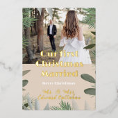 エレガントブライダルフォトピーチ1stクリスマス結婚した 箔シーズンカード (正面)