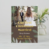 エレガントブライダルフォトブラウン第1回クリスマス結婚した 箔シーズンカード (立ち正面)