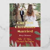 エレガントブライダルフォトレッド第1回クリスマス結婚した 箔シーズンカード (正面)