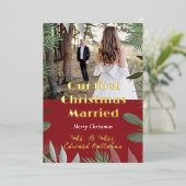 エレガントブライダルフォトレッド第1回クリスマス結婚した 箔シーズンカード (立ち正面)