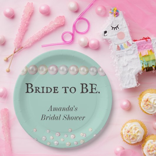 エレガントブライドへBEティール（緑がかった色）ブルーパールブライダルシャワー ペーパープレート (パーティー)