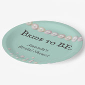 エレガントブライドへBEティール（緑がかった色）ブルーパールブライダルシャワー ペーパープレート (アングル)