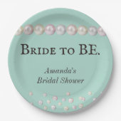 エレガントブライドへBEティール（緑がかった色）ブルーパールブライダルシャワー ペーパープレート (正面)