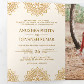 エレガントブラウンマンダラ伝統的なインドの結婚式 三つ折り招待状 (内部最初)