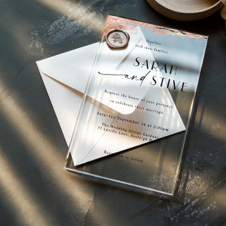 エレガントブラシバラ結婚金ゴールド アクリル招待状