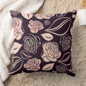 エレガントブラックとピーチのバラと葉 クッション (ブランケット)