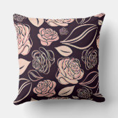 エレガントブラックとピーチのバラと葉 クッション (裏面)