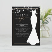 エレガントブラックと金ゴールド結婚のドレスブライダルシャワー 招待状 (スタンド正面)