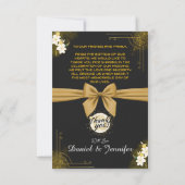 エレガントブラックと金ゴールド結婚の評価フローラ サンキューカード (裏面)