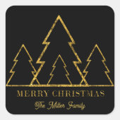 エレガントブラックのミニマル金ゴールドクリスマスツリー スクエアシール (正面)