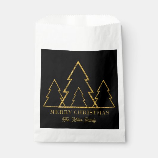 エレガントブラックのミニマル金ゴールドクリスマスツリー フェイバーバッグ (正面)