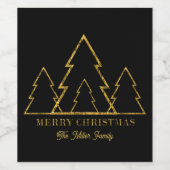エレガントブラックのミニマル金ゴールドクリスマスツリー ワインラベル (シングルラベル)