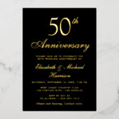 エレガントブラックの50周年記念結婚式 ゴールド 箔招待状 (正面)