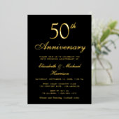 エレガントブラックの50周年記念結婚式 ゴールド 箔招待状 (立ち正面)
