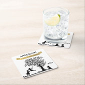 エレガントブラックアン金ゴールドパーソナライズされたファミリー懇親会 スクエアペーパーコースター (インサイチュ)